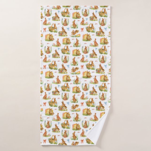 Conjunto De Toalhas Coelhos de páscoa de aquarela (Toalha de Banho)
