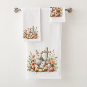 Conjunto De Toalhas Coelhos de Páscoa, Patinhos, Flores e Cruz