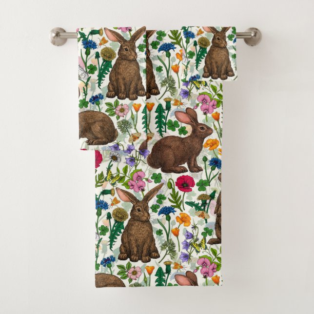 Conjunto De Toalhas Coelhos e flores silvestres (Insitu)