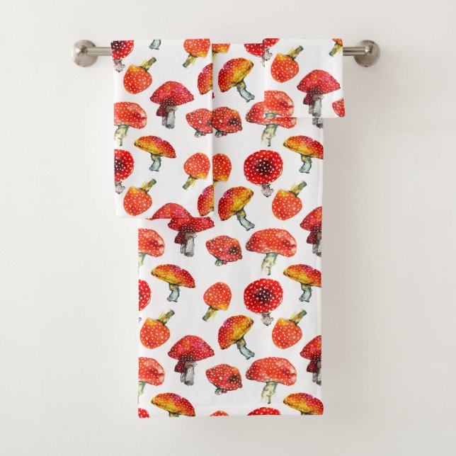 Conjunto De Toalhas Cogumelos de aquarela Padrão de queda livre (Insitu)