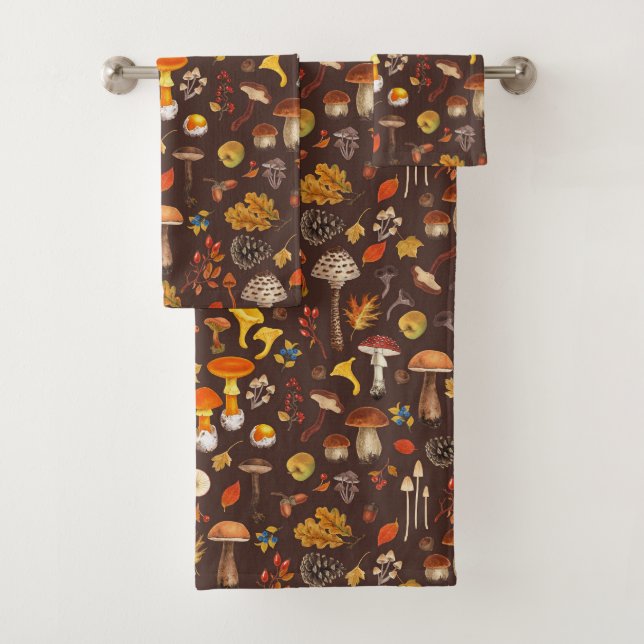 Conjunto De Toalhas Cogumelos selvagens em castanho (Insitu)