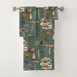 Conjunto De Toalhas Cogumelos selvagens em verde-pinheiro