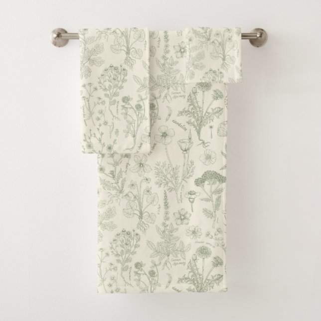 Conjunto De Toalhas Colagem de flores silvestres/creme e sage (Insitu)