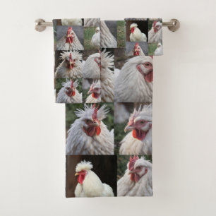Conjunto De Toalhas Colagem de Fotografias de Galinhas Brancas,