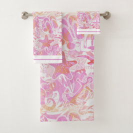 Conjunto De Toalhas Colagem de praia náutica, rosa-quente, ID840