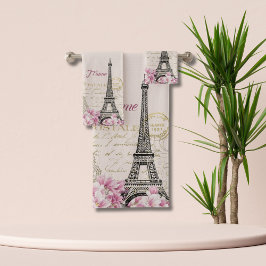 Conjunto De Toalhas Colagem Romântica Torre Eiffel Paris Rosa Vintage