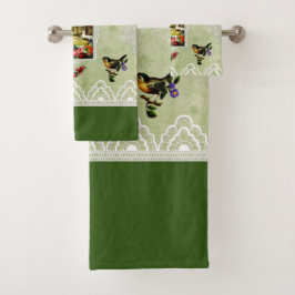 Conjunto De Toalhas Colagem Vintage Retro com rendas e flores