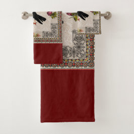 Conjunto De Toalhas Colagem Vintage Retro com rendas e flores