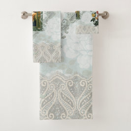 Conjunto De Toalhas Colagem Vintage Retro com rendas e flores