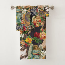 Conjunto De Toalhas Colagem Vintage Retro com rendas e flores