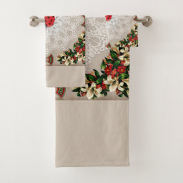 Conjunto De Toalhas Colagem Vintage Retro com rendas e flores