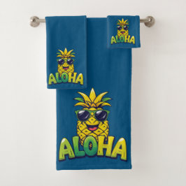 Conjunto De Toalhas Coleção Aloha Pineapple Coleção Teal Bathroom Conj