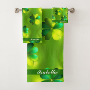 Conjunto De Toalhas Coleção de Listas do Clover Verde 4 Popular
