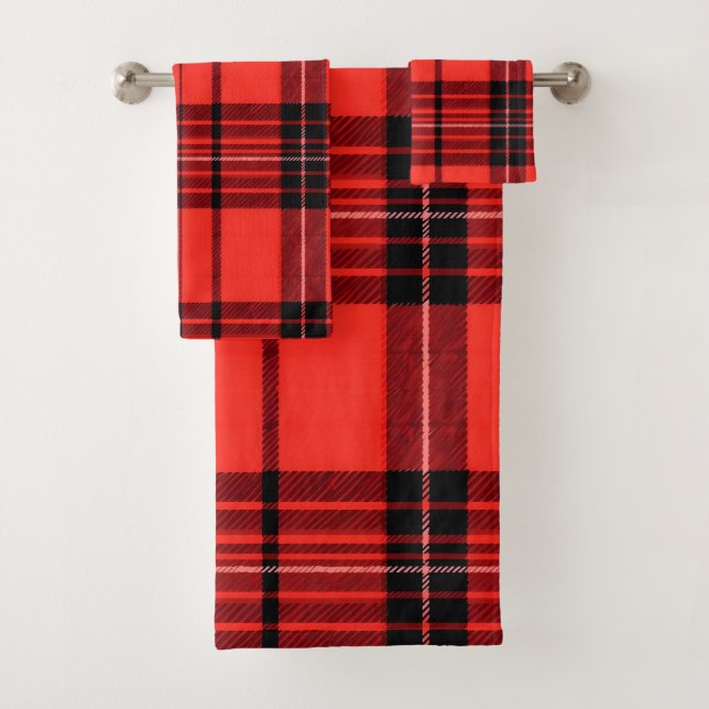 Conjunto De Toalhas Coleção Moderna Tradicional Vermelha Xadrez Tartan (Insitu)