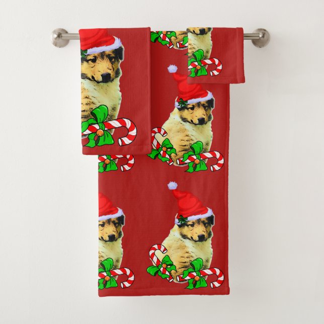 Conjunto De Toalhas Collie Puppy Christmas (Insitu)