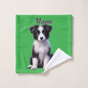 Conjunto De Toalhas Collie Puppy de Borda Cuja Fronteira Personalizada