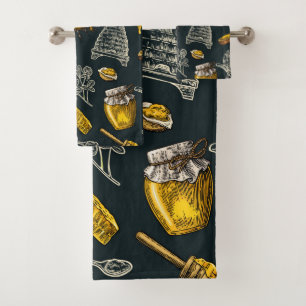 Conjunto De Toalhas Colmeia de Abelha Mel Escuro Amarelo Vintage Chic 