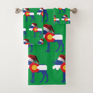 Conjunto De Toalhas ColorADO mOOSE VESTINDO A sANTA cLAUS hAT