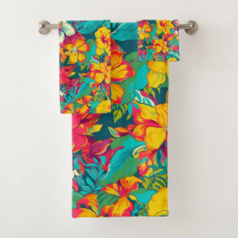 Conjunto De Toalhas Colorful Tropical Flowers Pattern
