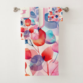 Conjunto De Toalhas Colorida Aquarela Eucalyptus Deixa monograma