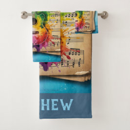 Conjunto De Toalhas Colorida Melodia: Violão Pintado em Música Vintage