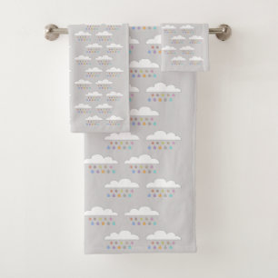 Conjunto De Toalhas Coloridas gotas de chuva felizes cinzas de nuvens