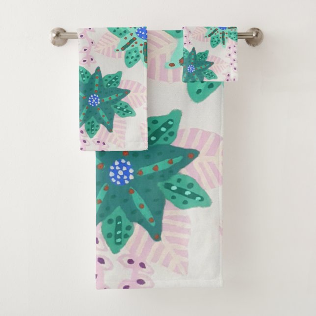 Conjunto De Toalhas Coluna De Impressão Floral Festiva Verde De Casa (Insitu)