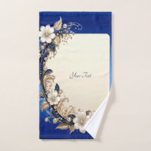 Conjunto de Toalhas com Enfeite Floral Azul Branco