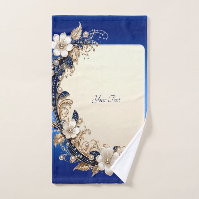 Conjunto de Toalhas com Enfeite Floral Azul Branco (Toalha de mão)