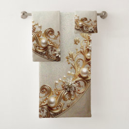 Conjunto de Toalhas com Floreio Dourado Ornamentad