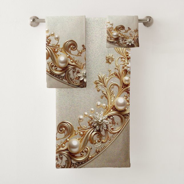 Conjunto de Toalhas com Floreio Dourado Ornamentad (Insitu)
