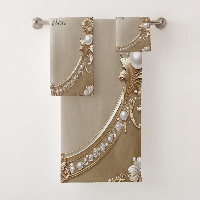Conjunto de Toalhas com Moldura Dourada Ornamentad (Insitu)