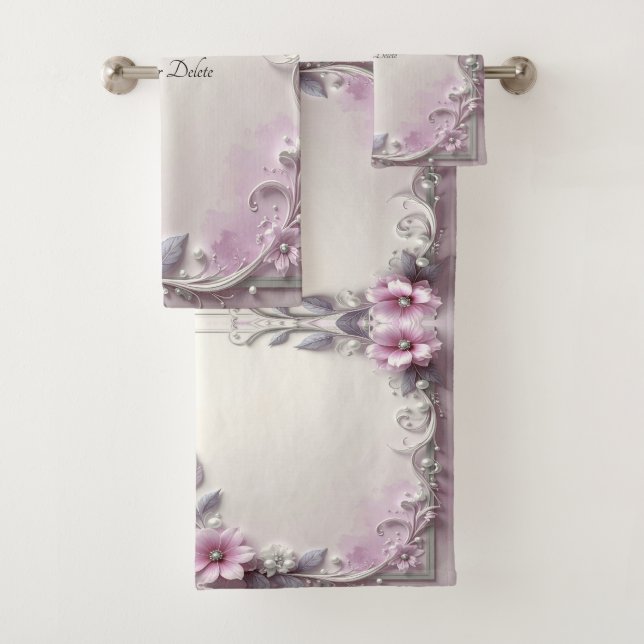 Conjunto de Toalhas com Moldura Floral Rosa (Insitu)