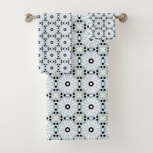Conjunto de toalhas com padrão circular preto e br (Insitu)