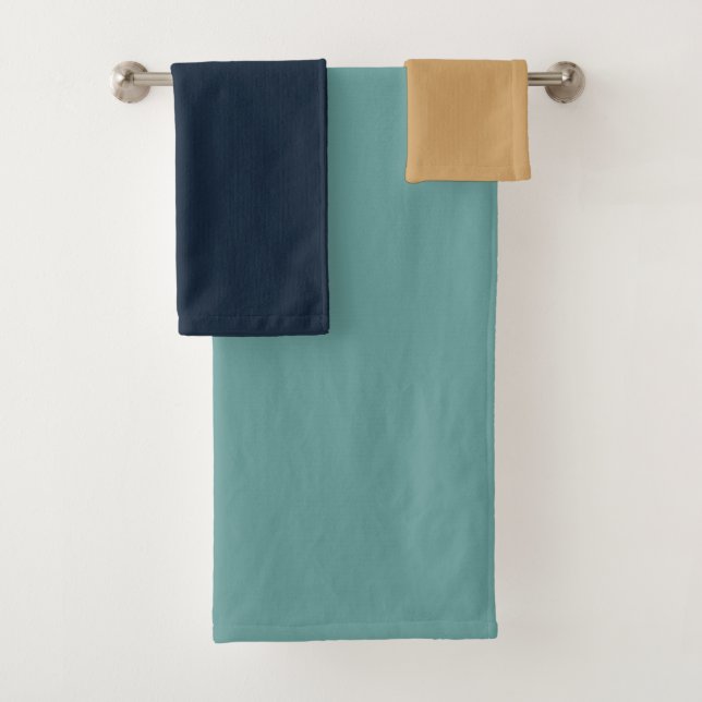 Conjunto De Toalhas Combinação de sólidos azul, turquesa e dourado (Insitu)