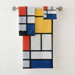 Conjunto De Toalhas Composição Mondrial Amarelo Vermelho Azul Preto