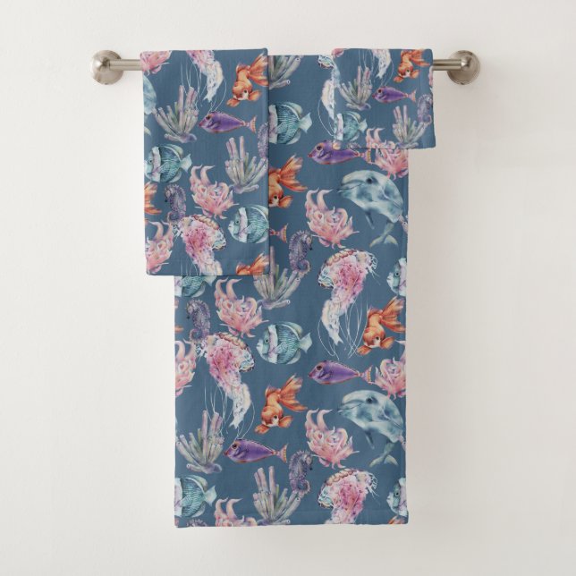Conjunto De Toalhas Composição Subaquática em Aquarela Série Design 2 (Insitu)