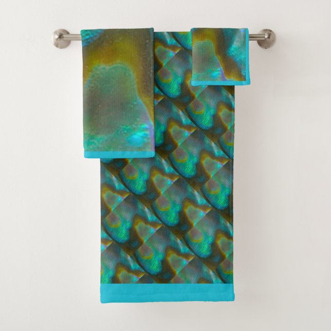 Conjunto De Toalhas Concha de Abalone Azul Verde (Insitu)