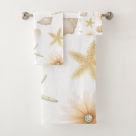 Conjunto De Toalhas Conchas e Flores de Peach Beach Estilo Glam Modern