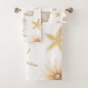 Conjunto De Toalhas Conchas e Flores de Peach Beach Estilo Glam Modern