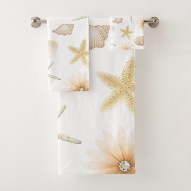 Conjunto De Toalhas Conchas e Flores de Peach Beach Glam Moderno (Insitu)