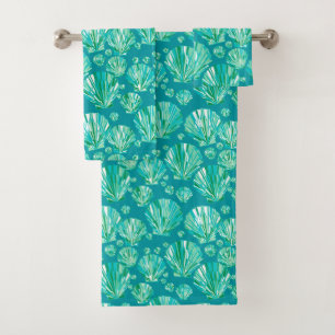 Conjunto De Toalhas Conchas Marinhas Geométricas Modernas, Aqua e Tur