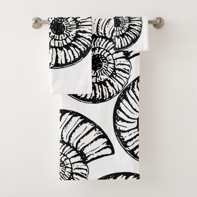 Conjunto De Toalhas Conchas Marinhas Preto e Branco   (Insitu)