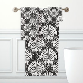 Conjunto De Toalhas Conchas Marinhas Preto e Branco