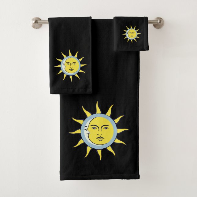 Conjunto De Toalhas Conjunção da Lua e do Sol em Preto (Insitu)