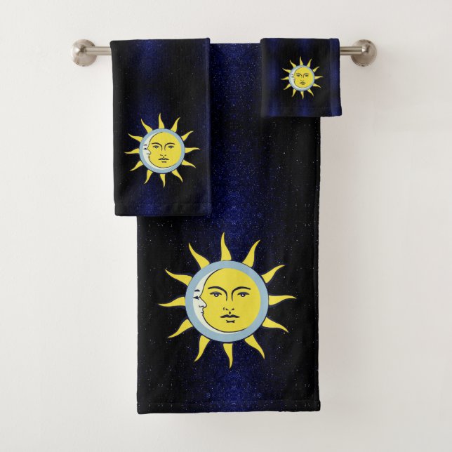 Conjunto De Toalhas Conjunção Lua e Sol na Galáxia Azul Marinho (Insitu)