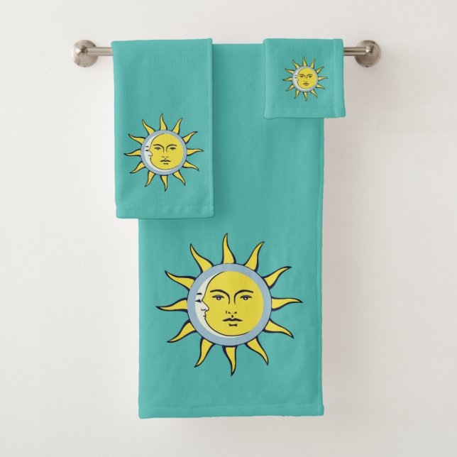 Conjunto De Toalhas Conjunção Lua e Sol no Teal (Insitu)