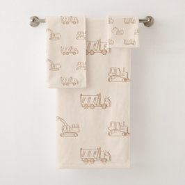 Conjunto De Toalhas Construction Vehicles Builder Cute Boy Truck Beige