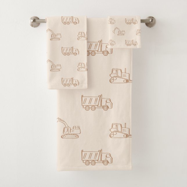 Conjunto De Toalhas Construction Vehicles Builder Cute Boy Truck Beige (Insitu)