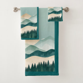 Conjunto De Toalhas Contemporary Landscape Mountain Range Evergreens